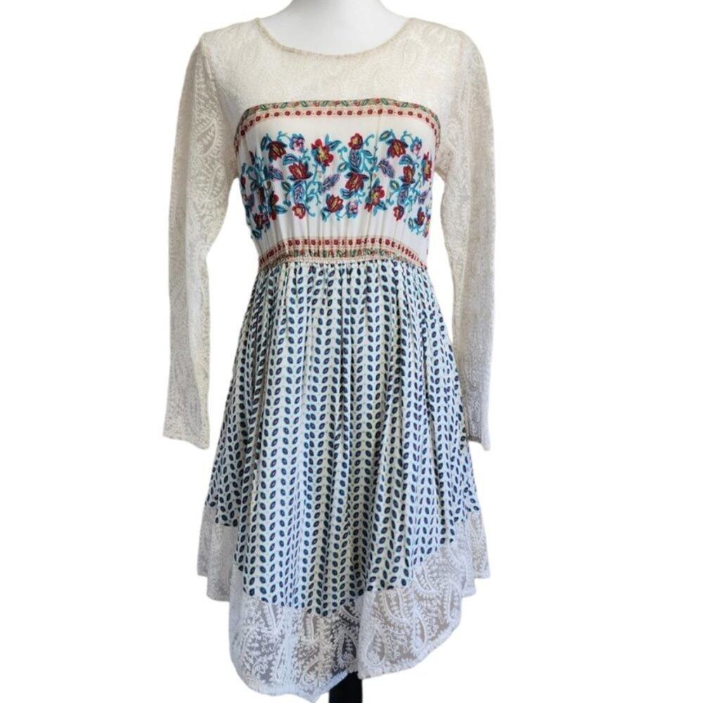 ENTRO Boho Floral Paisley & Lace Handkerchief Dress Size S